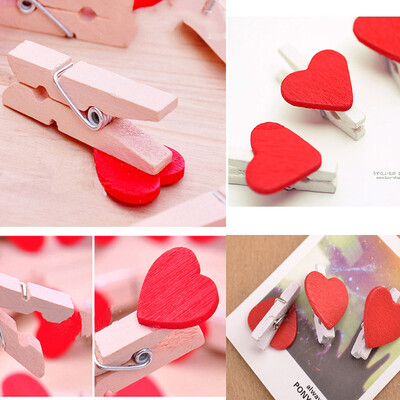 

20x Mini Cute Heart Wooden Pegs Photo Clips Room Wedding Craft Xmas Decor QW