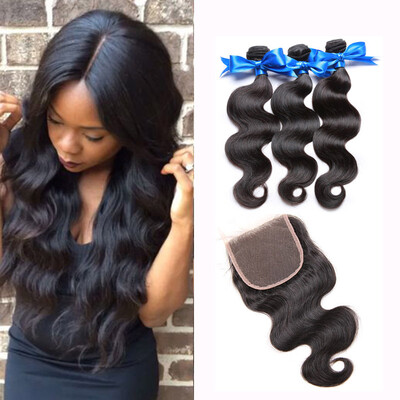 

WYF Virgin Hair Body Wave 3 Bundles with Closure Malaysian Unprocessed Human Hair