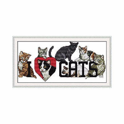 

DIY Handmade Needlework Counted Cross Stitch Set Embroidery Kit 14CT Love Cats Pattern Cross-Stitching 38 19cm Home Decoration
