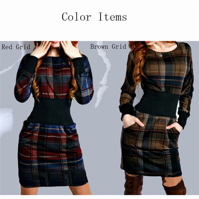 

Женщины Slim Dress Клетчатые платья для нижнего белья O Шея Houndstooth Одежда Customes