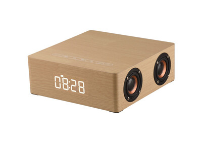 

Q5 Clock Wooden Bluetooth Speaker Home 12W High Power Subwoofer Phone Computer Alarm Sound Support AUX USB TF Card