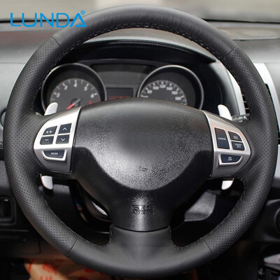 

LUNDA Black Leather Car Steering Wheel Cover for Mitsubishi Lancer EX 10 Lancer X Outlander ASX Colt Pajero Sport