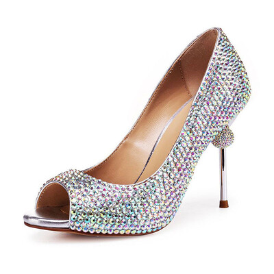 

Stiletto heel Color diamond Fish mouth high heel single shoe Nightclub womens shoes