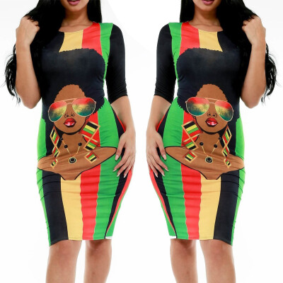 

Try Everything Women Summer Dress Casual 2018 Half Sleeve Bodycon Pencil Dress High Quality Colorful striped Cartoon Women Dress