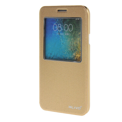 

MOONCASE Samsung Galaxy E7 E700 Case Slim Window View Design Flip Leather Bracket Back Case Cover Gold
