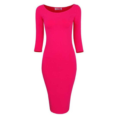 

7Colors Fall 2015 New Slim Thin Solid Color Round Neck Sleeve Knit Dress Seven Four Yards Mini Dress Ladies Dresses