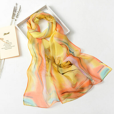

Guttavalli New Women Fashion Flower Print Long Silk Shawl Sunscreen Stripes Scarf Soft Retro Pastoral Style Floral Ombre Scarves