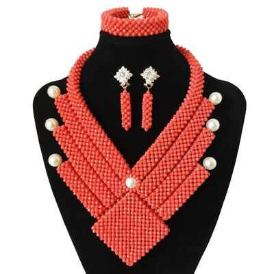 

Handmade Dubai Golden And Orange Jewelry Set African Bridal Costume Necklace Nigerian Wedding Jewellery Set For Women