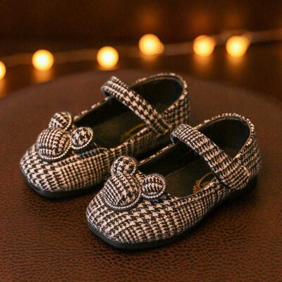 

Children Shoes 2018 Spring New Fashion Plaid Toddler Baby Girl Cartoon Mouse Head Retro Kids Shoes Flat Square Princess Shoes