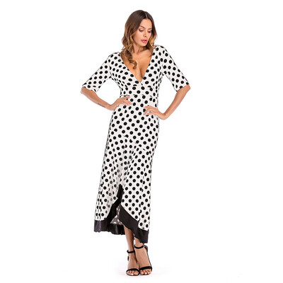 

Try Everything Women Long Dress Elegant Summer Polka Dot Backless Sexy Party Dress 2018 Half Sleeve V Neck Womans Dresses