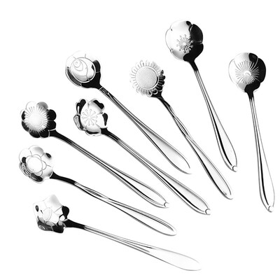 

5pcs Stainless steel flower Shape long handled spoon Tea Coffee Spoon Ice Cream Soup Flatware Cutlery Kitchen Cooking Tool