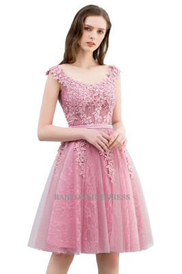 

homecoming dress cheap pink Royal Blue a line short appliques cocktail party dress knee Length lace graduation dresses