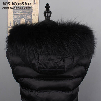 

MSMinShu Genuine Raccoon Fur Hood Trim Scarf Black Color Fox Fur Collar Scarf Big Fur Collar Custom Made Hoodie Fur Trim