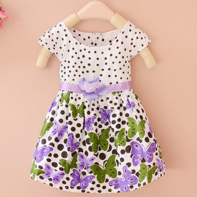 

Baby Kids Children's Butterfly Flower Sweet Polka Dot Short Sleeves Pleated Dress