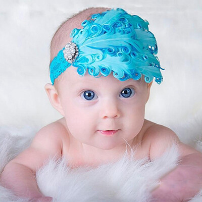 

Headband Baby Hair Band Colorful Peacock Feather Cute Lace Flower Hair Accessory