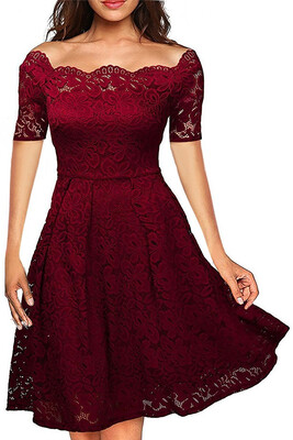 

New Arrial Boat Neck Cocktail Swing Dress Long Sleeve Floral Lace Knee Length Formal Party Dresses