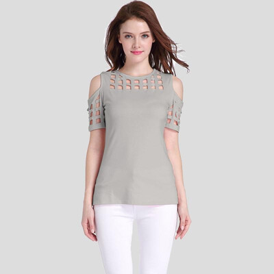

Tissbely Women Hollow Out T Shirt Square Hollow Shoulder Summer Littel Sexy off shoulder Tee Tops