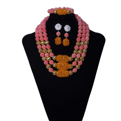 

Delicate Peach Red Nigerian Jewelry Sets Christmas Party Accessories African Jewelry Set Crystal Bridal Wedding Beads Necklace