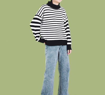 

2018 New Spring&Winter Half Turleneck Long Sleeve Fashion Casual Loose Striped Sweater Women