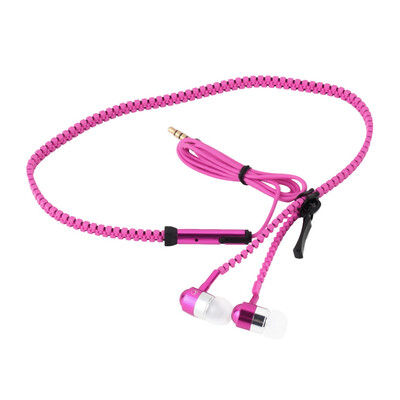 

New Style Stereo 3.5mm Jack Earbuds Earphones with Mic Zipper Earphone Rose red