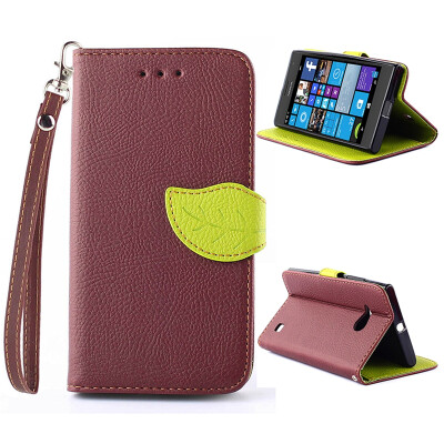 

MOONCASE [Leaves Magnetic Button] Premium PU Leather Flip Wallet Card Slot Bracket Back Case Cover for Nokia Lumia 730