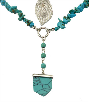 

Idealway Bohemian Gold Silver Geometry Turquoise Beads Multilayer Chains Leaf Pendant Long Necklace