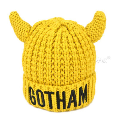 

Buebos Ninos Winter New Bsuper Cute Baby Hat Big Bull Horns GOTHAM Letters Cashmere Knitted Children Kids Baby Hat