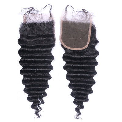 

8A Brazilian Deep Wave Curly Virgin Hair Lace Closure FreeMiddle3 Wavy Part Remy Human Hair Closure Size 4x4 inch Lace Closure