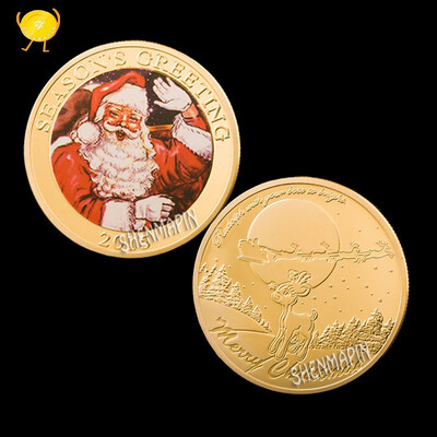 

Merry Christmas Commemorative Coin Santa Claus Sending Dumbbells Gold Plated Coin Exquisite Holiday Party Gift Coin Collectibles