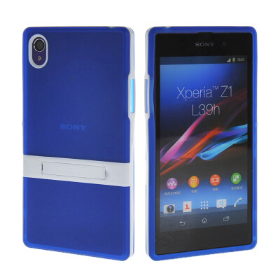 

MOONCASE Soft Flexible Silicone Gel TPU Skin with Kickstand Shell Back Case Cover for Sony Xperia Z1 Blue