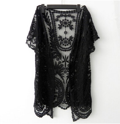 

Women's Hollow-Out Retro Blouse Shirt Lace Embroidery Floral Crochet Short Sleeve Cardigan