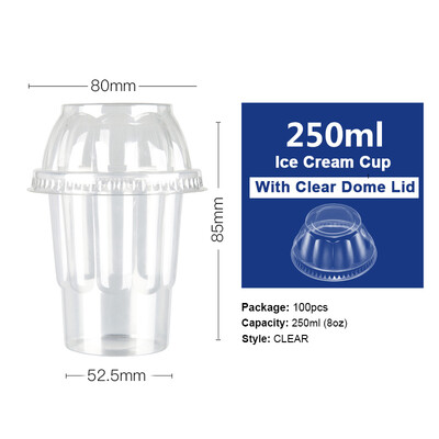 

OTOR Wholesale Ice Cream Bowl Cup with Dome Cover Clear PP Plastic Milk Shake Yogurt Ice Smoothie Cup Summer Supplies 100pcs