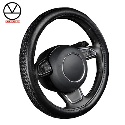 

PU Leather Steering Wheel Cover Black Lychee Pattern with Anti-slip Braiding Style  Size fits 38cm15" Diameter