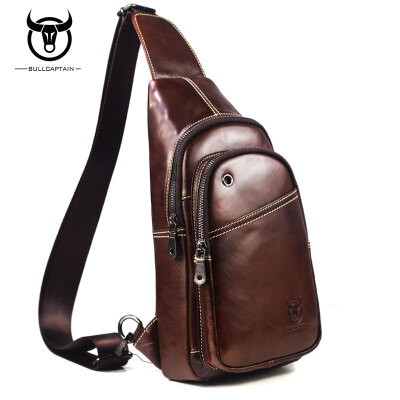 

BULL CAPTAIN Fashion Genuine Leather Crossbody Bags men Brand Small Male Shoulder Bag casual music chest bags messenger bag