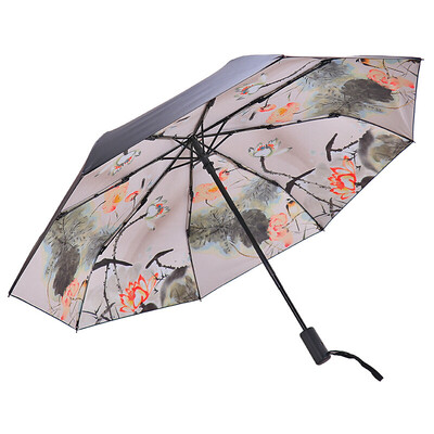 

Paradise umbrella safe self-opening all blackout vinyl transfer lotus pond moonlight tri-fold small black umbrella umbrella umbrella sun figure 30491ELCJ give steam goggles