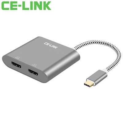 

CE-LINK Type-C Adapter to Dual HDMI Converter 4K HD Split Screen Expansion Adapter Gray 4273