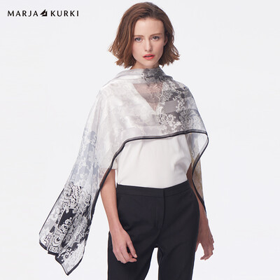 

MARJA KURKI Increases Long Silk Scarf Silk European&American Style Lace Pattern Dual-Use Imported Shawl Womens Gift Box Light&Shadow 1DD484090 Gray