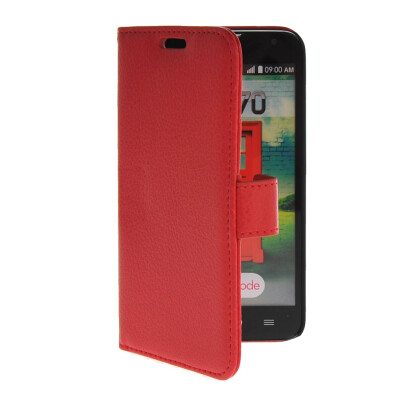 

MOONCASE Litch Skin Leather Side Flip Wallet Card Slot Pouch Slim Shell Back Case Cover for LG L70 Red