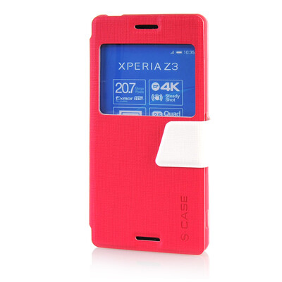 

MOONCASE Ultra Slim Leather Side Flip Pouch Stand Thin Shell Back ЧЕХОЛ ДЛЯ Sony Xperia Z3 Hot pink