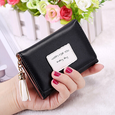 

New Fashion Womens Simple Vintage Wallet Solid Color Letters Pattern Trifold Short Purse Wallet for Girls