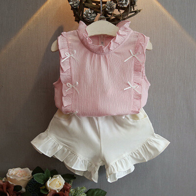 

2-8 Years Kids Clothes for Girls The Bow Skirt&Lace Top Summer Suit Korean Style Childrens Clothing Sets Baby Toddler Set