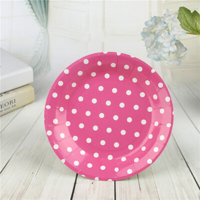 

FANLUS 7inch colorful dots wave point disposable paper plates party tray Valentine Birthday Wedding Tableware cake barbecue