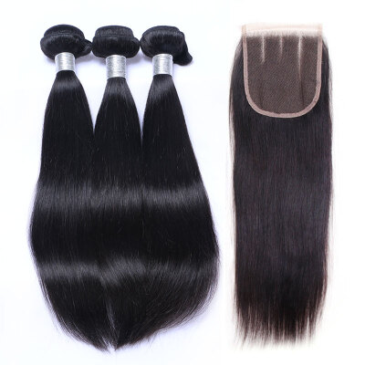 

8A Malaysian Virgin Hair Straight With Closure 3 Bundles Malaysian Remy Human Hair Weaves And Lace Closure 4 Pcs Lot Natural Black