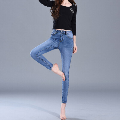 

2018 Spring&Autumn Womens New Tight High Waist Ladies Stretch Jeans Korean Thin Base Pants Trousers Female