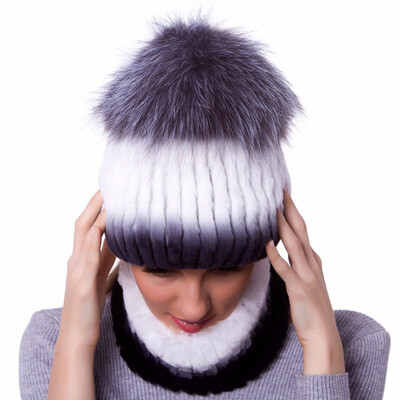 

JKP brand autumn&winter womens hats natural rex rabbit fur high quality handmade bib hat set 2018 new hot fashion trend