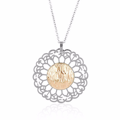 

Womens Flower Iron Wire Rosegold Round Stainless Steel Pendant