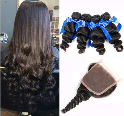 

WYF Malaysian Loose Wave Virgin Hair 4 Bundles with Closure 100 Unprocessed Human Hair