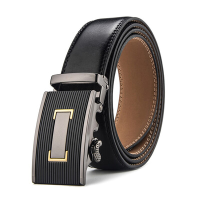 

XHtang Mens Belt Genuine Leather Automatic Buckle belt For Waistband Ratchet Strap Black Leather Belt Designer Belt For Jeans Gift