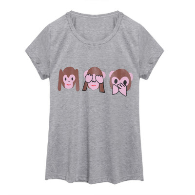 

2016 Casual T-shirt Women T Shirt Harajuku Print Three Little Monkeys Mujer Tops O-Neck Cute kawaii Tees Shirt