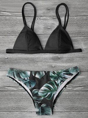 

Fashion Women Sexy Bikini Leaf Printed Two Piece Bikini Summer Beach Swimsuit Bathing Suit Swimwear
